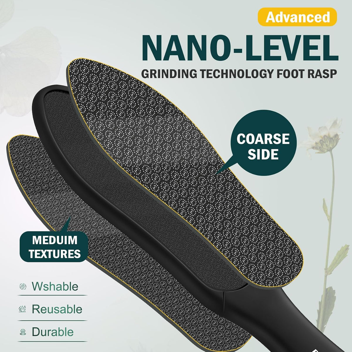 FVION Double-Sided Nano Glass Foot File for Callus Remover - Highly Effective Hard and Dead Skin Remover for Cracked Heels and Dry Skin (Black)