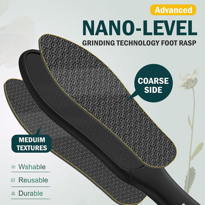 FVION Double-Sided Nano Glass Foot File for Callus Remover - Highly Effective Hard and Dead Skin Remover for Cracked Heels and Dry Skin (Black)