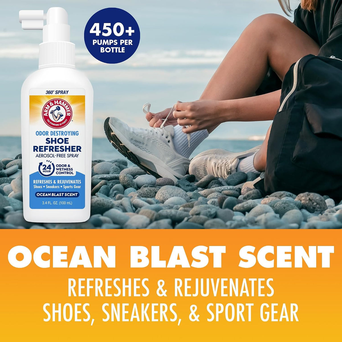 Arm & Hammer Shoe Refresher & Deodorizer Spray, Ocean Blast, 3.4 oz