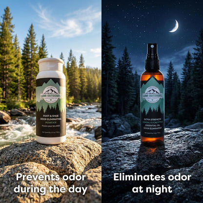 Lumi Outdoors Natural Shoe Deodorizer Spray and Foot Powder Bundle - Lemon Eucalyptus and Foot Powder