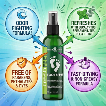 Fresh Feet Foot Spray for Smelly Feet, Boots & Shoe Odor, 4oz - Made without Parabens, Dyes, Sulfates or Alcohol by Fresh Body