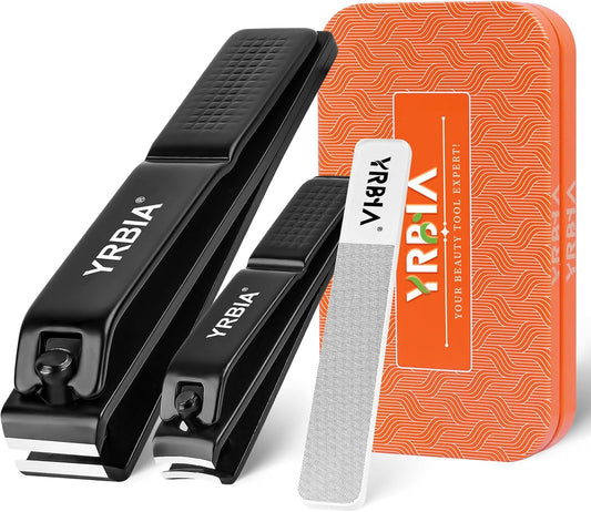 Nail Clipper Set with Glass File & Tin Box, Black