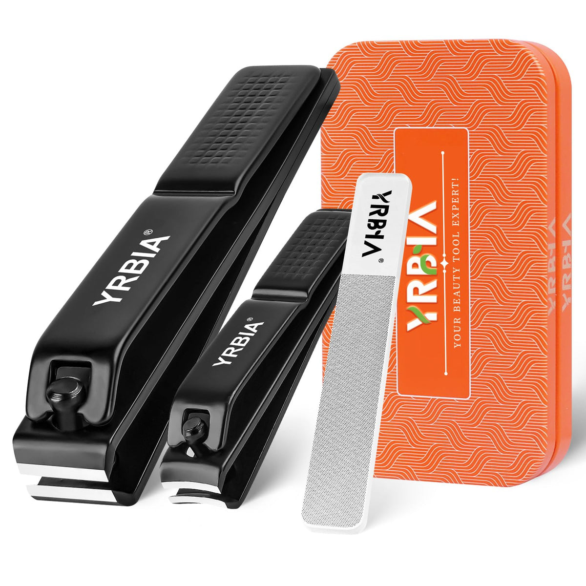 Nail Clipper Set with Glass File & Tin Box, Black