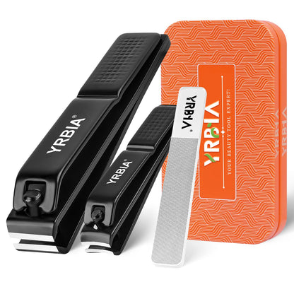 Nail Clipper Set with Glass File & Tin Box, Black