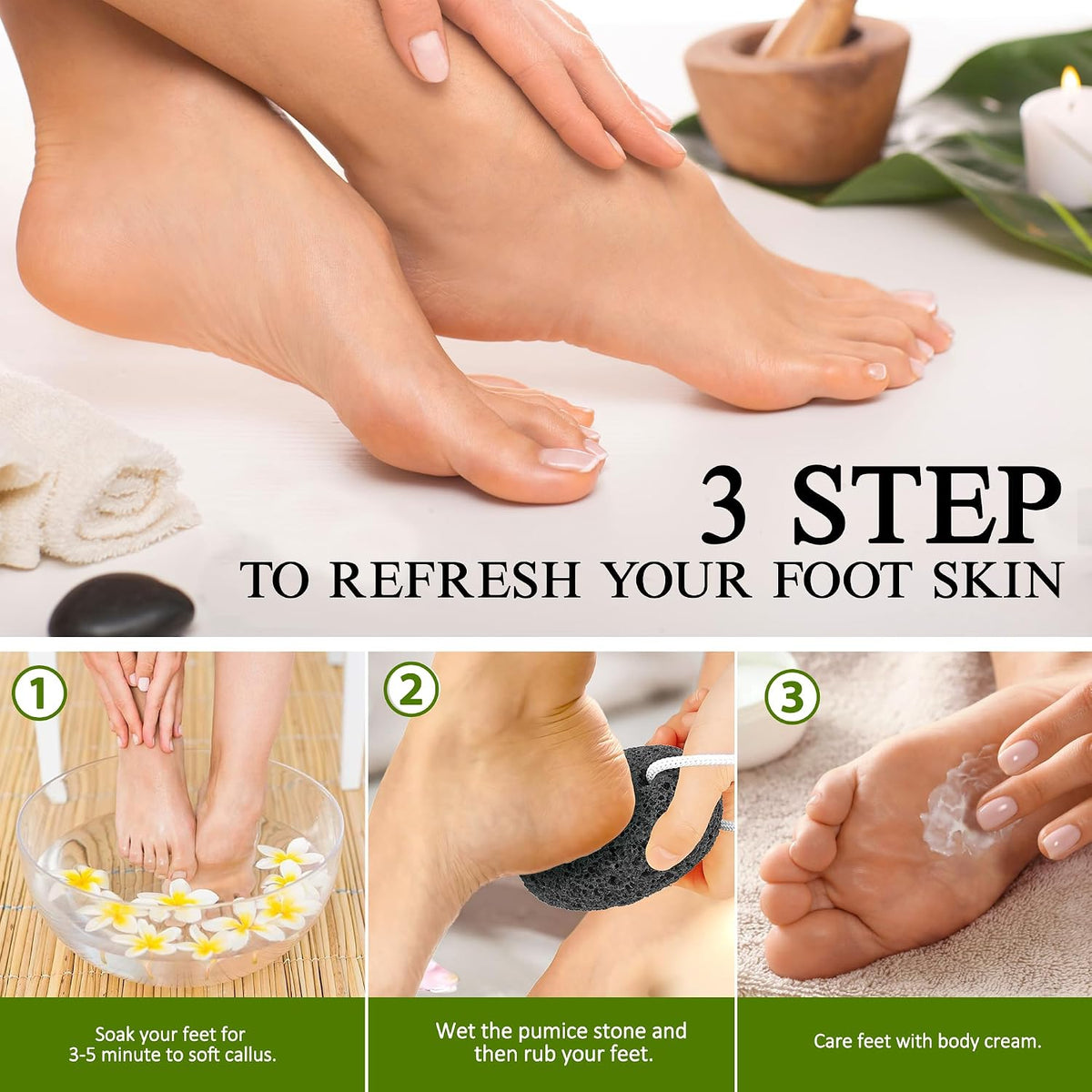 SALVMARY Natural Pumice Stone for Feet Foot Scrubber Callus Remover 2 Pack