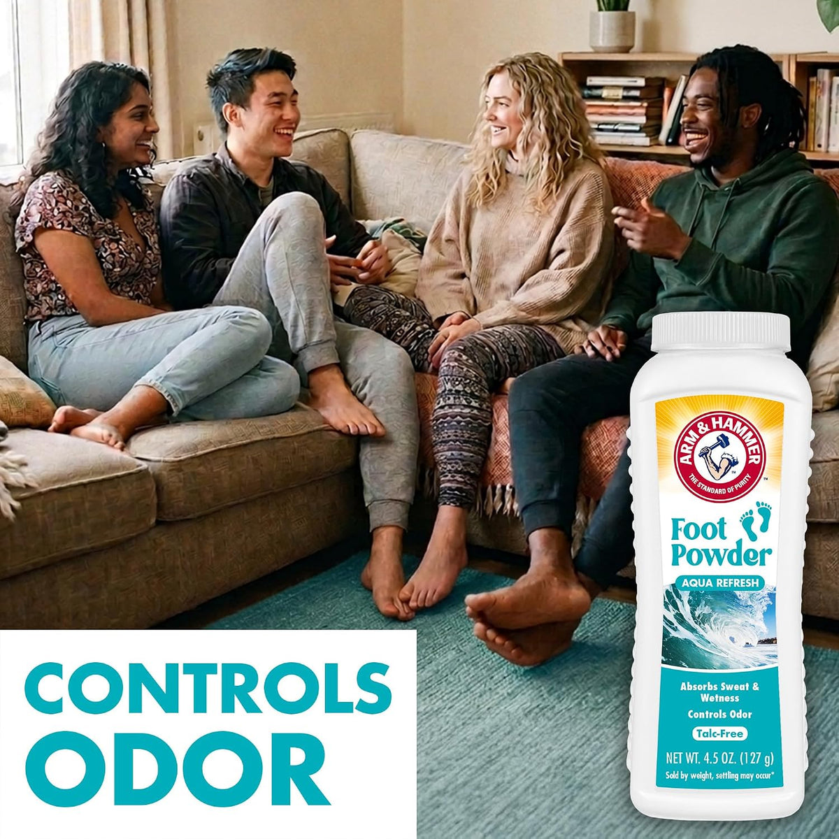 Arm & Hammer Soothing Foot Powder, Odor Control, Aqua Refresh Scent, 4.5 oz