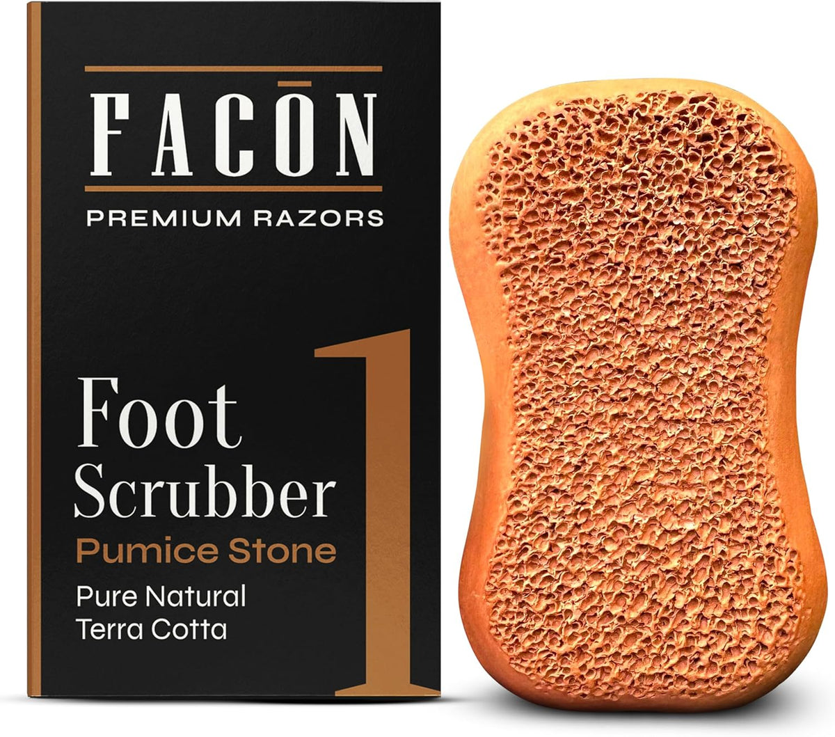 Facón Pumice Stone for Feet Callus Remover - Terra-Cotta Foot Scrubber with 2 Sides, 100% Pure Natural Foot Pumice Stone, Pedicure Pumice Stone Scrubber, Foot Exfoliator, Removes Calluses & Dead Skin