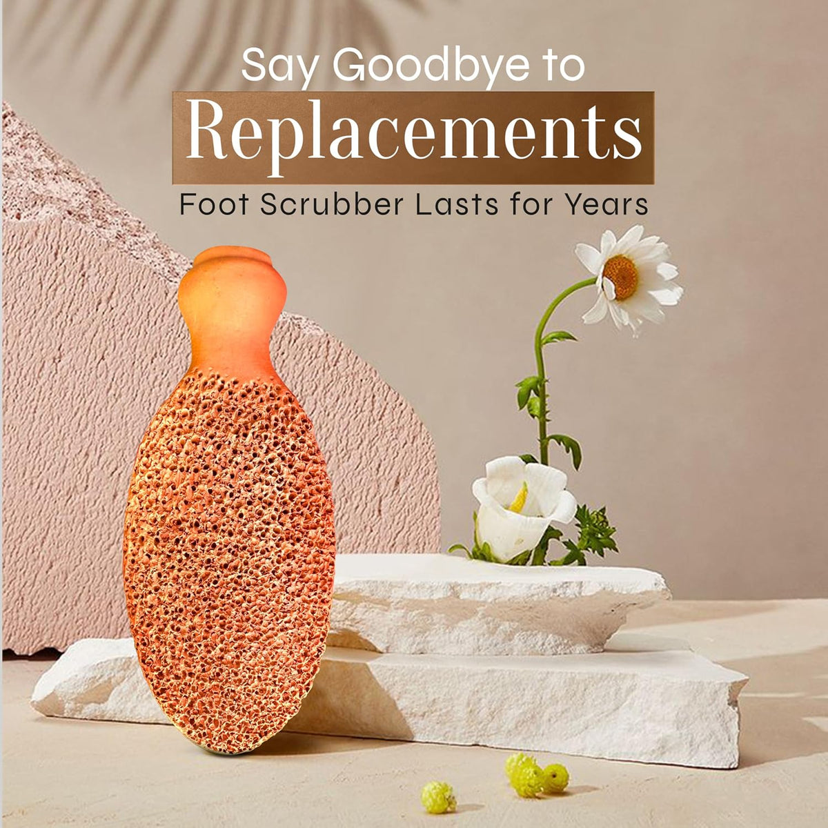 Facón Pumice Stone for Feet Callus Remover - Terra-Cotta Foot Scrubber with 2 Sides, 100% Pure Natural Foot Pumise Stone, Pedicure Pumice Stone Scrubber, Foot Exfoliator, Removes Calluses & Dead Skin