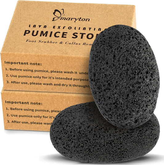 Maryton Natural Pumice Stone for Feet - Lava Foot Exfoliator Scrubber Pedicure Tools, Dead Skin Corn Callus Remover for Feet and Hands, 2 Count