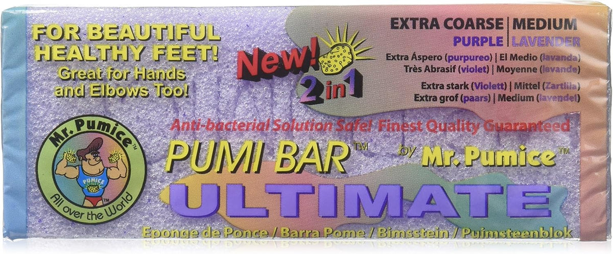 Mr. Pumice Ultimate PUMI Bar, 2-in-1 Callus Remover, Pedicure Stone & Ped File Scrubber for Smooth Feet and Heels, Dual-Grit (Medium + Coarse), 1 Pack