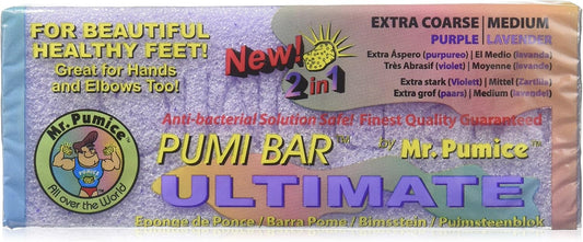 Mr. Pumice Ultimate PUMI Bar, 2-in-1 Callus Remover, Pedicure Stone & Ped File Scrubber for Smooth Feet and Heels, Dual-Grit (Medium + Coarse), 1 Pack