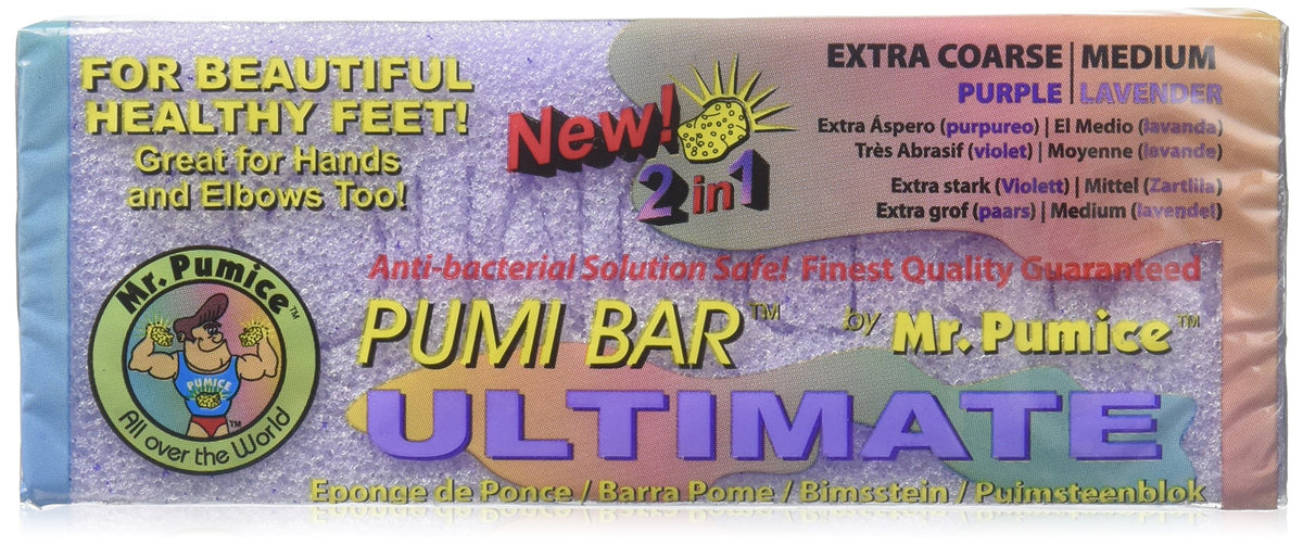 Mr. Pumice Ultimate PUMI Bar, 2-in-1 Callus Remover, Pedicure Stone & Ped File Scrubber for Smooth Feet and Heels, Dual-Grit (Medium + Coarse), 1 Pack